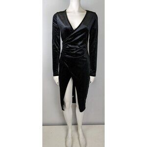 Women's Dress Size Small Black Velour Long Sleeve Sheath High Slit Glitter